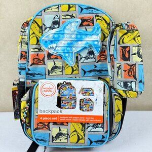 Wonder Nation Shark Backpack Kids Set 4 Piece 17' Water Resistant Padded laptop